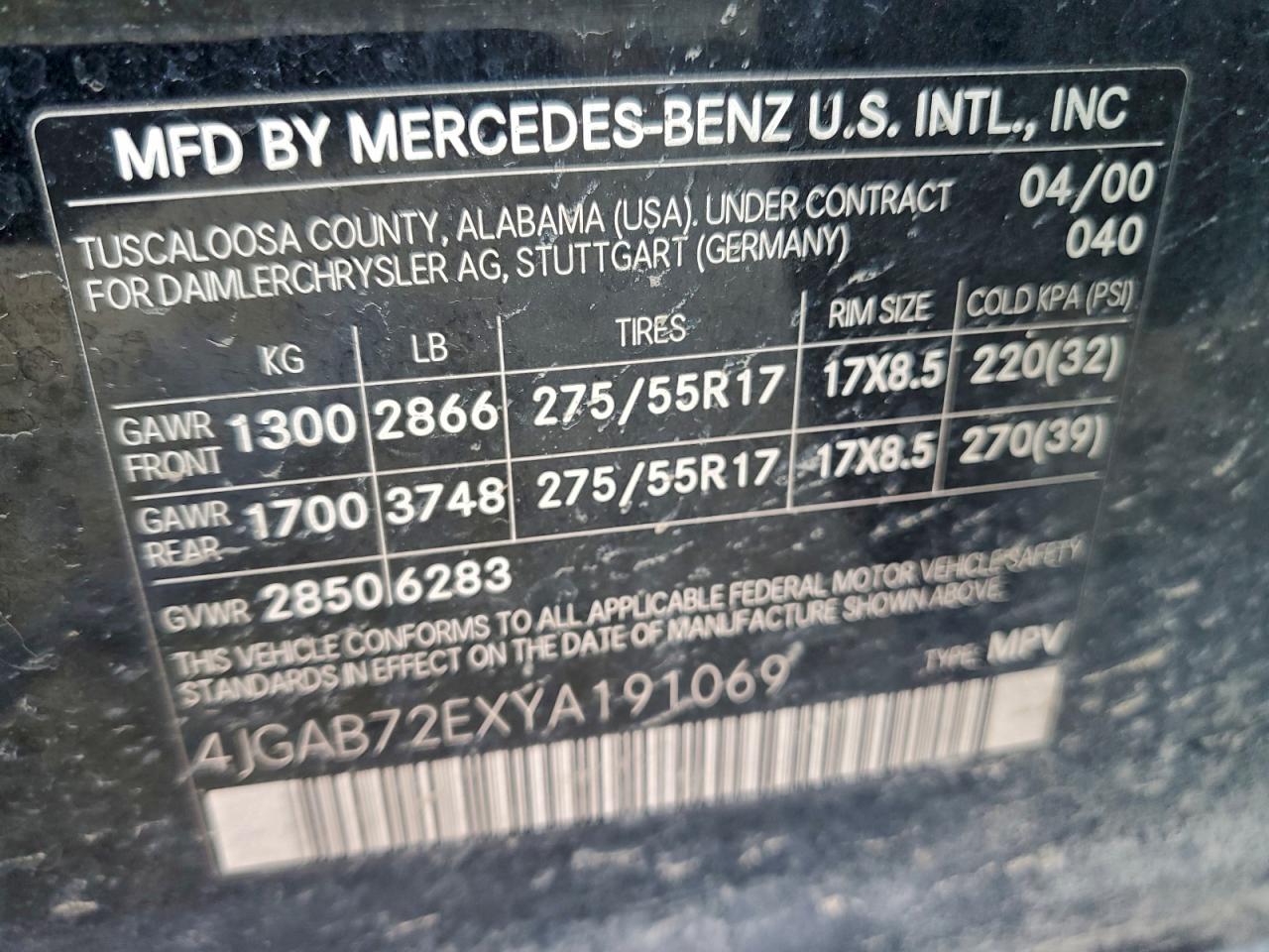 Lot #3297141493 2000 MERCEDES-BENZ ML 430