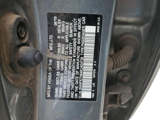 2019 HONDA CIVIC EX #3310480049