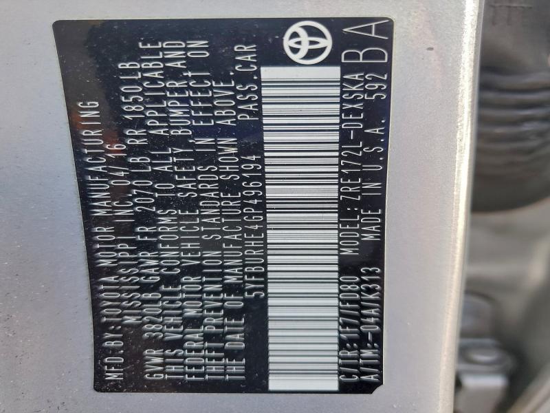 2016 TOYOTA COROLLA L #3301768340