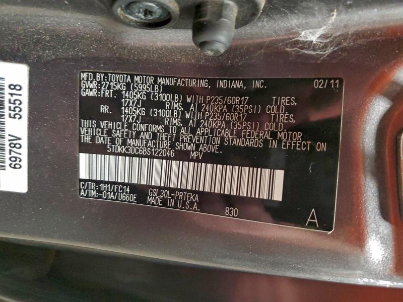 2011 TOYOTA SIENNA #3296239501