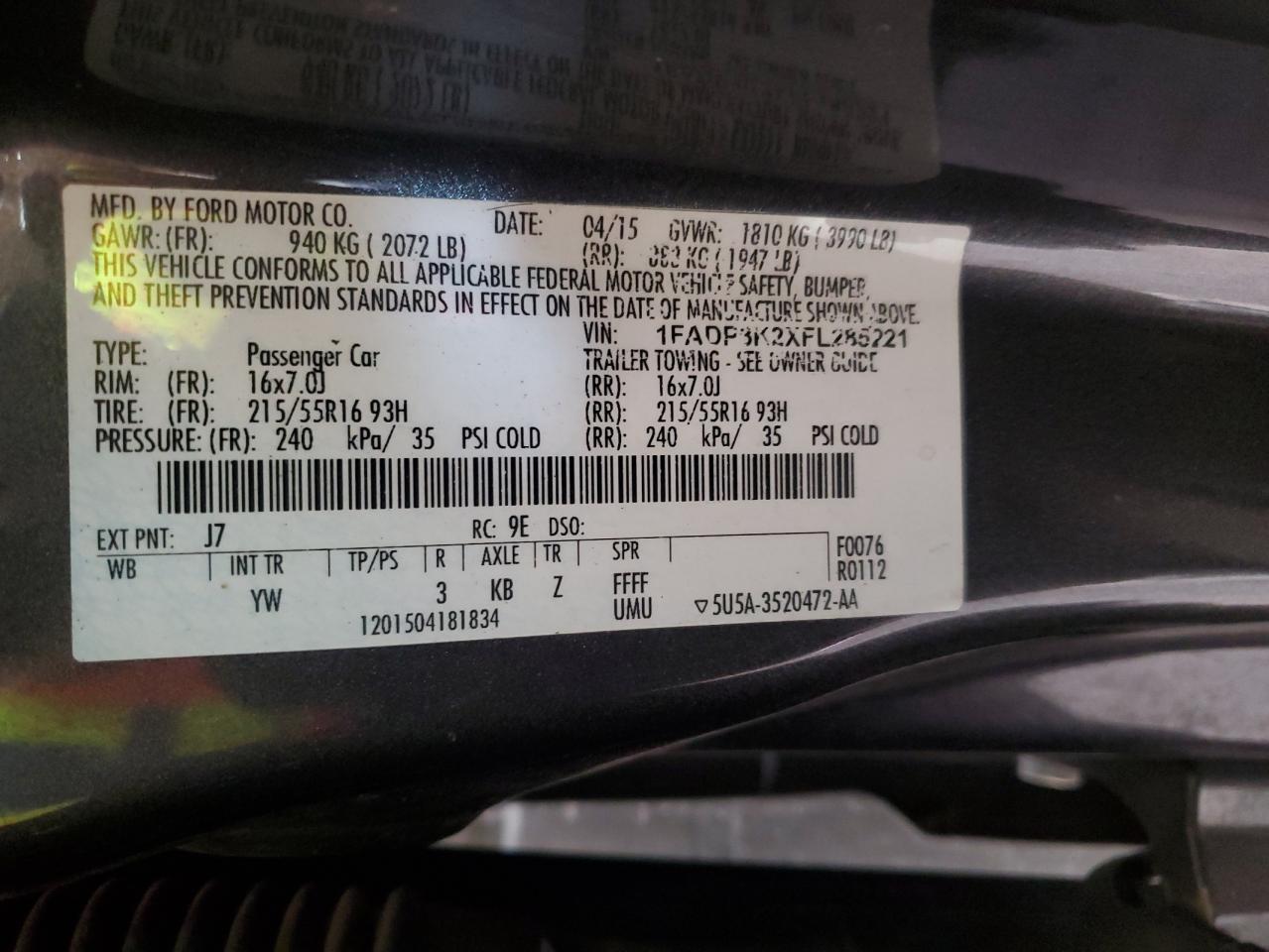 Lot #3309521552 2015 FORD FOCUS SE