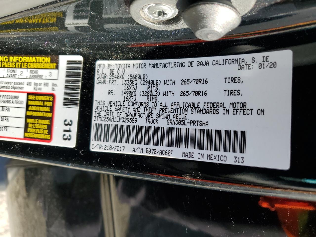 Lot #3317147982 2020 TOYOTA TACOMA DOU