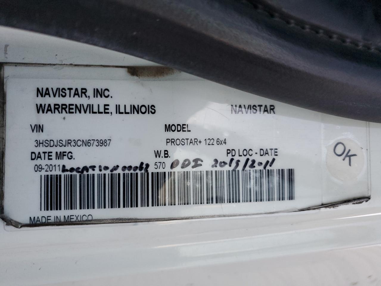 Lot #3296440644 2012 INTERNATIONAL PROSTAR