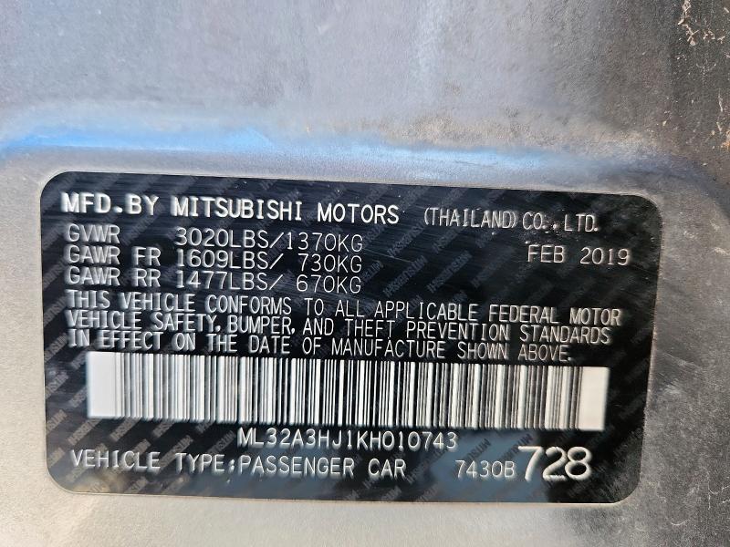 2019 MITSUBISHI MIRAGE ES #3296216416