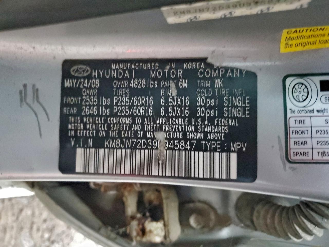 Lot #3308310153 2009 HYUNDAI TUCSON SE