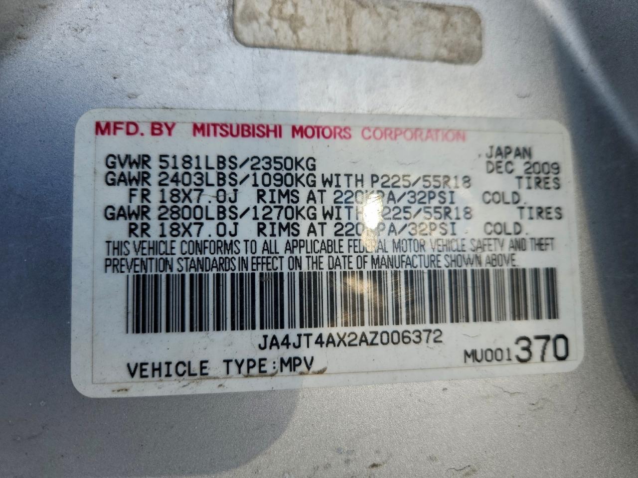 Lot #3311892183 2010 MITSUBISHI OUTLANDER