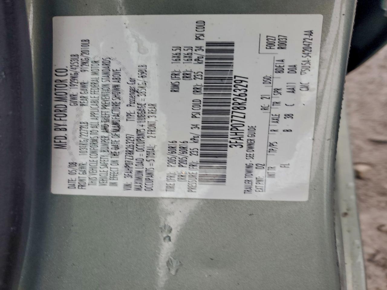 Lot #3297118603 2008 FORD FUSION SE