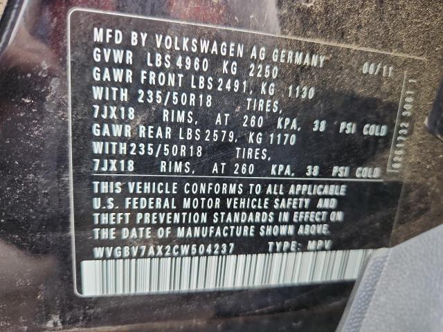 2012 VOLKSWAGEN TIGUAN S #3293721390