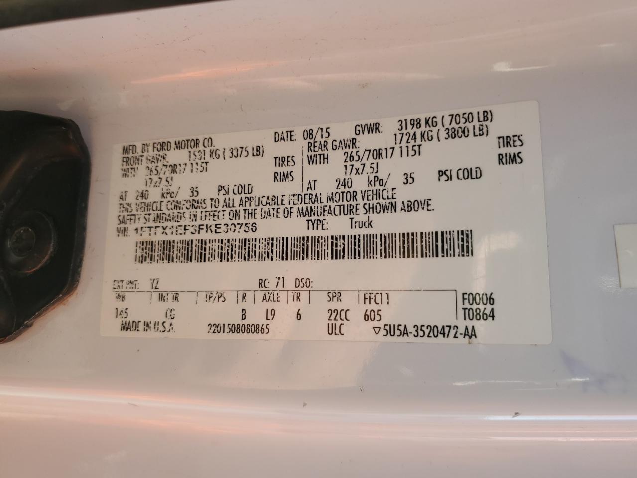 Lot #3309649947 2015 FORD F150 SUPER