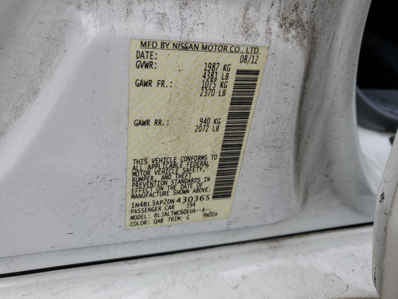 Lot #3302791914 2013 NISSAN ALTIMA 3.5