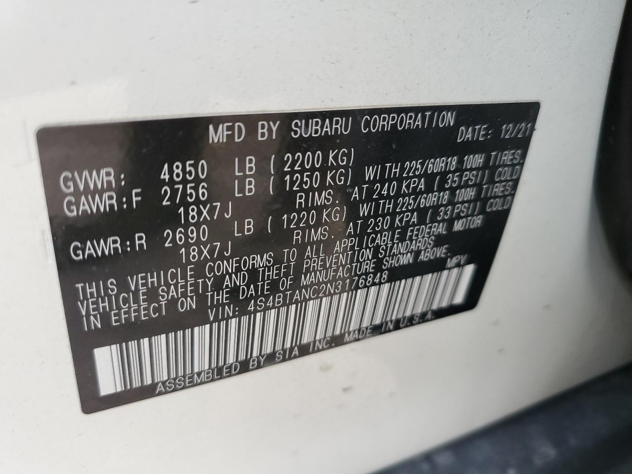 Lot #3291426154 2022 SUBARU OUTBACK LI