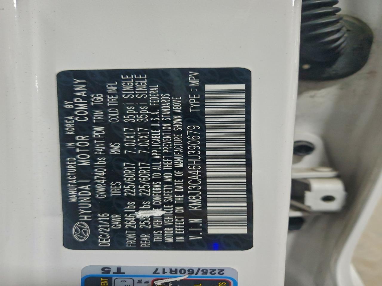 Lot #3301790326 2017 HYUNDAI TUCSON LIM