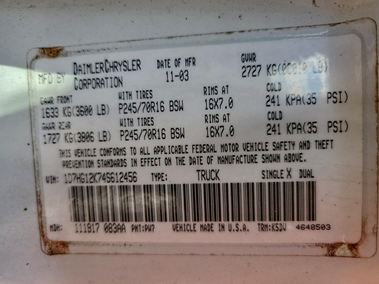 Lot #3297101513 2004 DODGE DAKOTA SXT