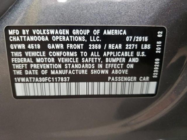 2015 VOLKSWAGEN PASSAT S #3315736359