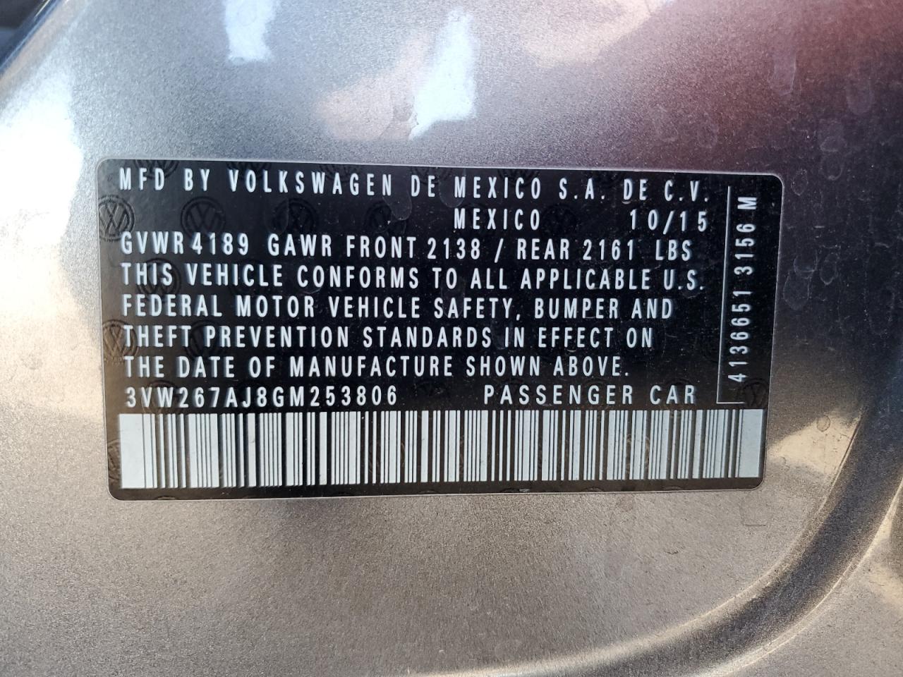 Lot #3291548927 2016 VOLKSWAGEN JETTA S