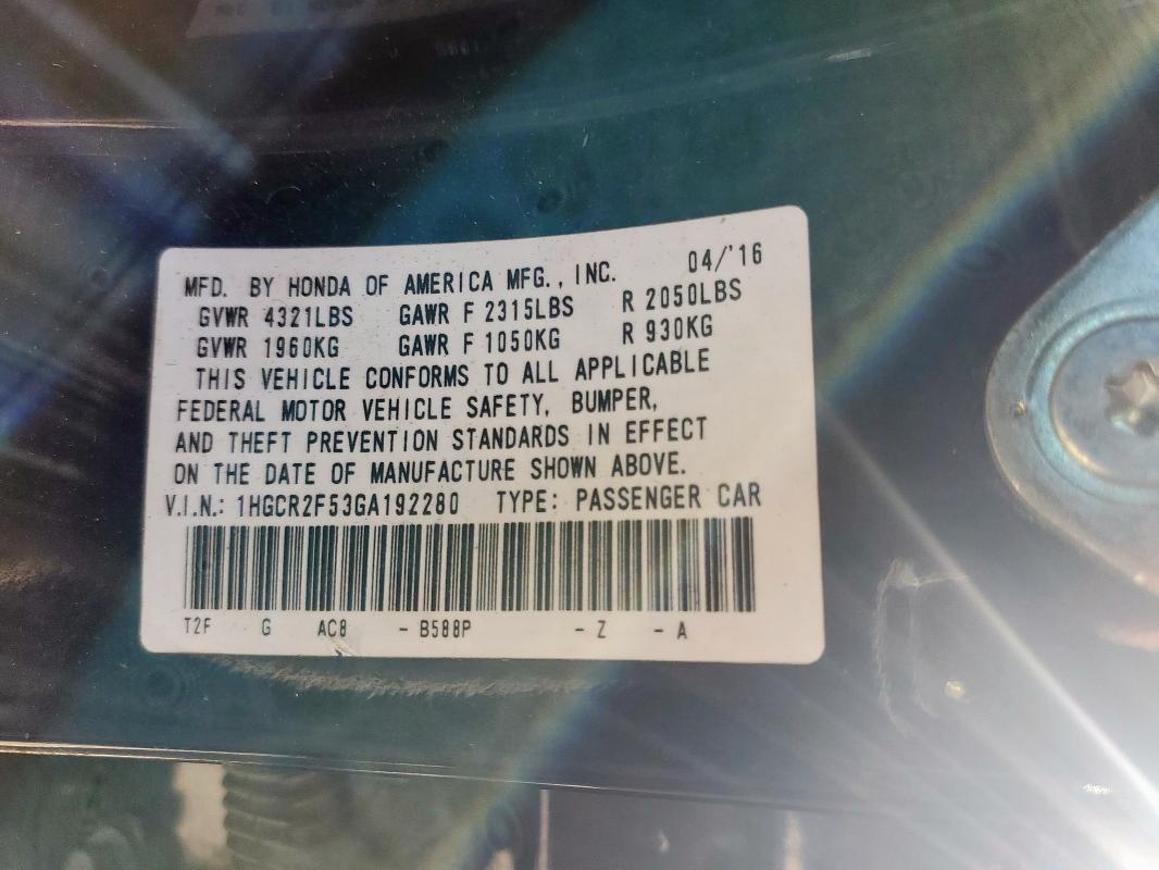 2016 HONDA ACCORD SPO 1HGCR2F53GA192280