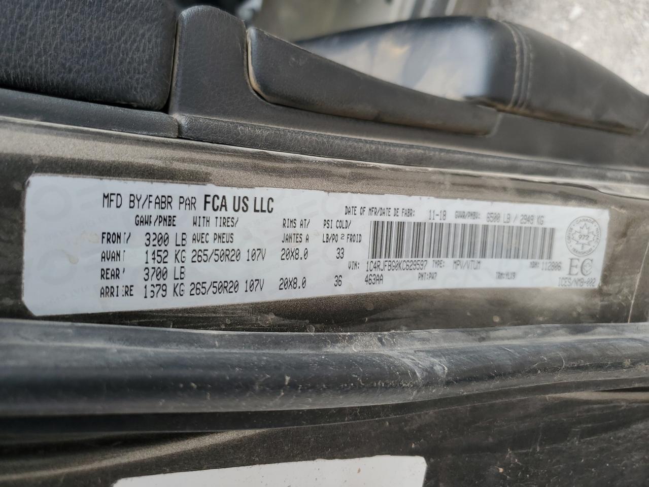 Lot #3311678217 2019 JEEP GRAND CHER