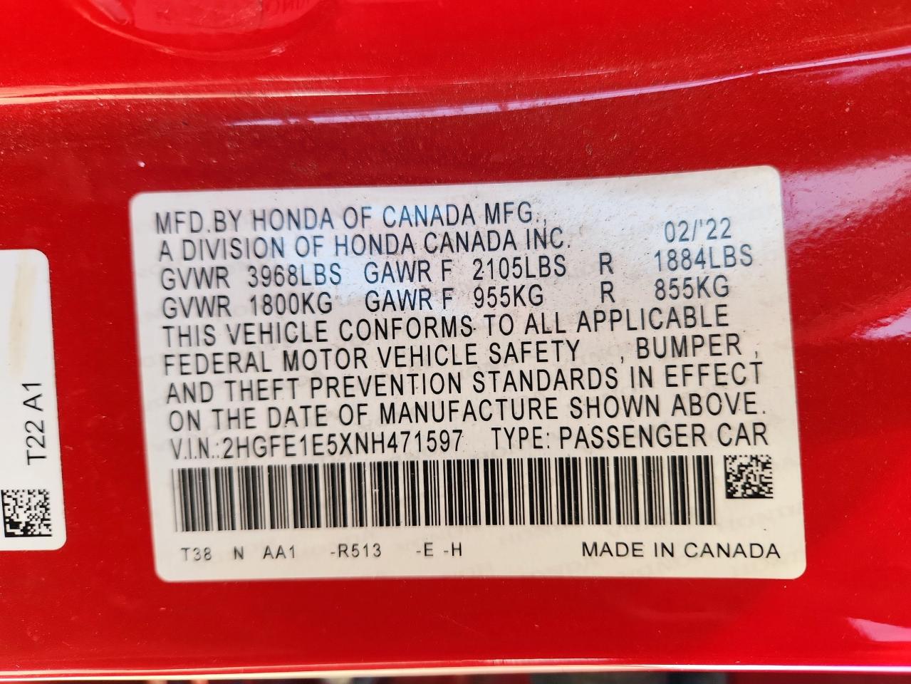 Lot #3305726773 2022 HONDA CIVIC SI