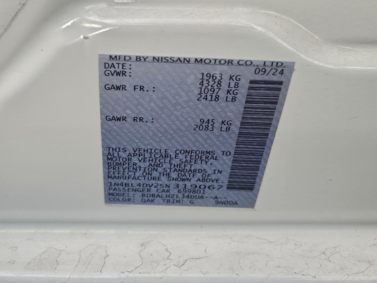 Lot #3303636929 2025 NISSAN ALTIMA SV