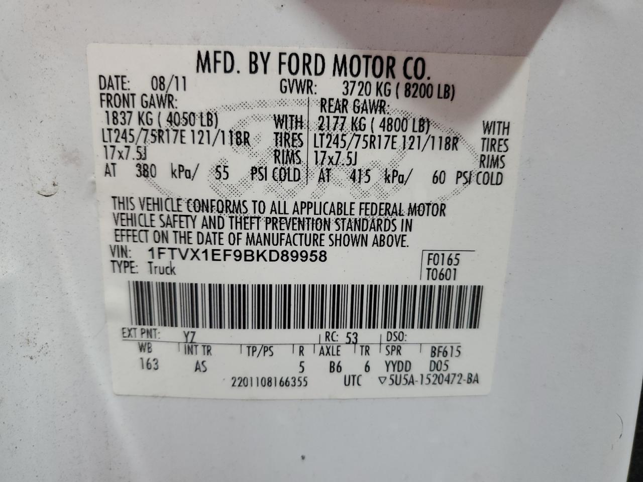 Lot #3282430268 2011 FORD F150 SUPER