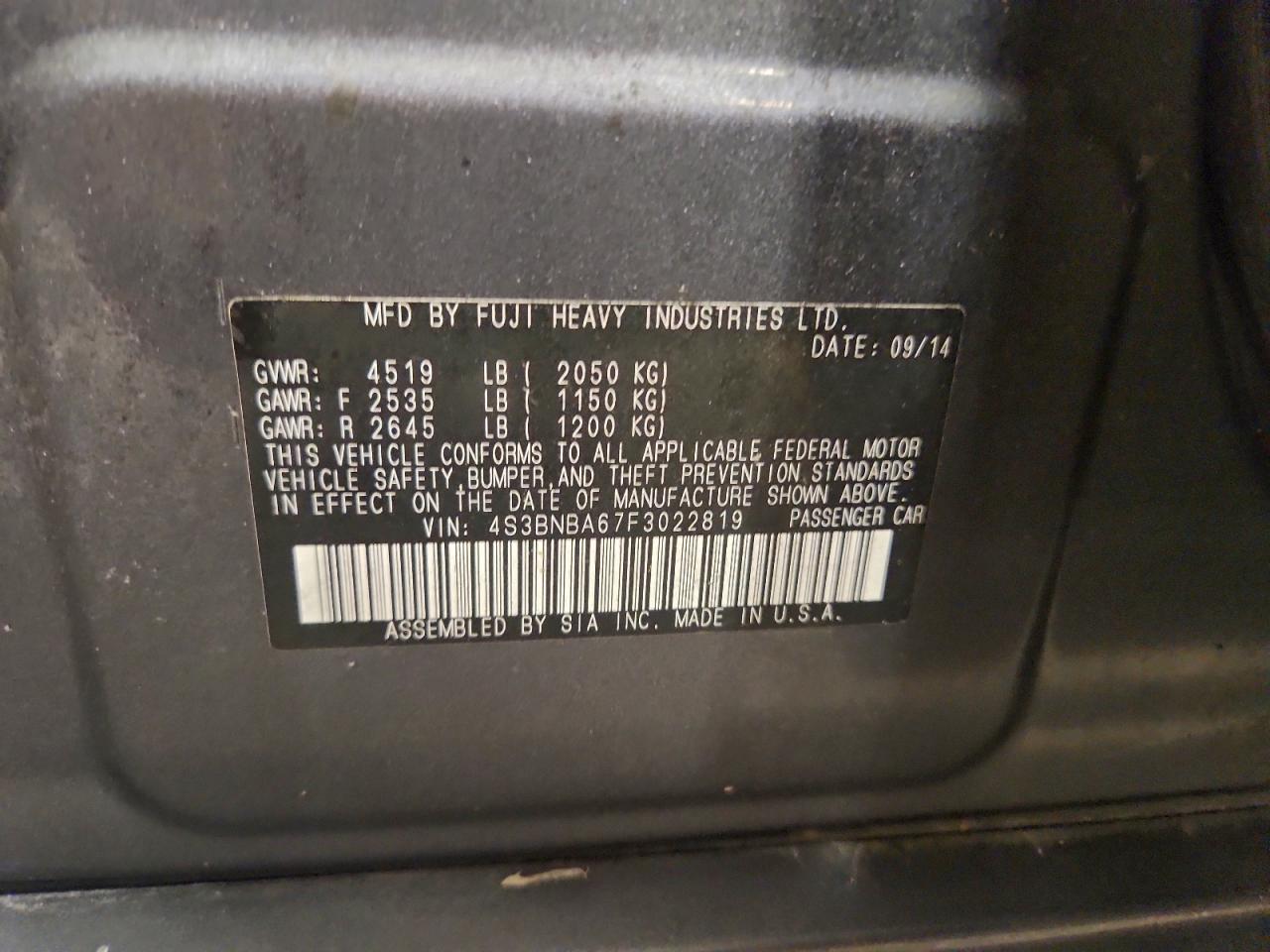 Lot #3311756769 2015 SUBARU LEGACY 2.5