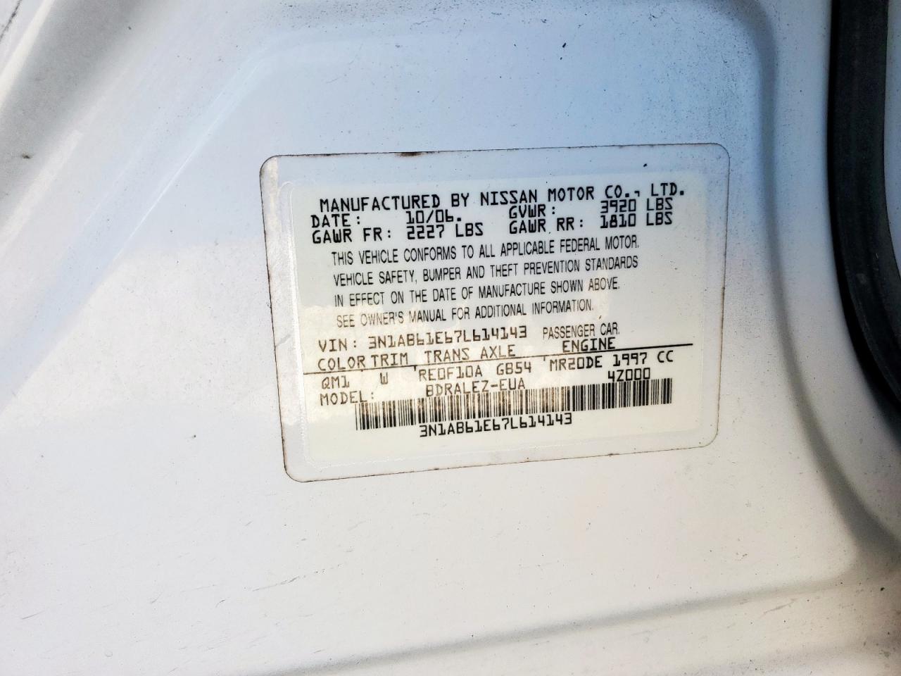 Lot #3284962954 2007 NISSAN SENTRA 2.0