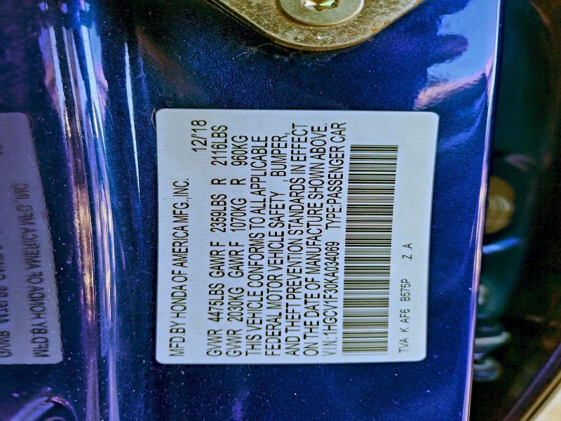 2019 HONDA ACCORD SPO #3312586210