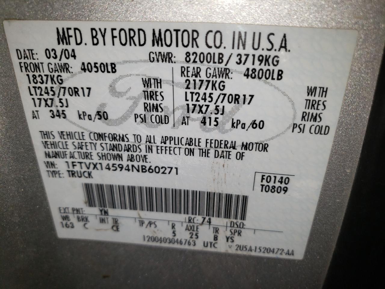 Lot #3293839589 2004 FORD F150