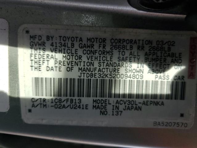 2002 TOYOTA CAMRY LE #3305300357