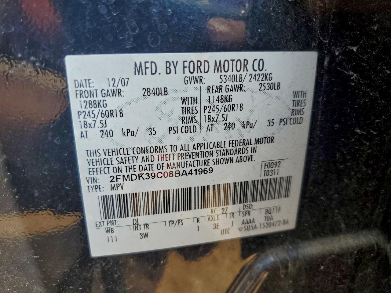 Lot #3309616564 2008 FORD EDGE LIMIT