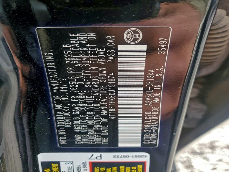 2012 TOYOTA CAMRY BASE #3296219449