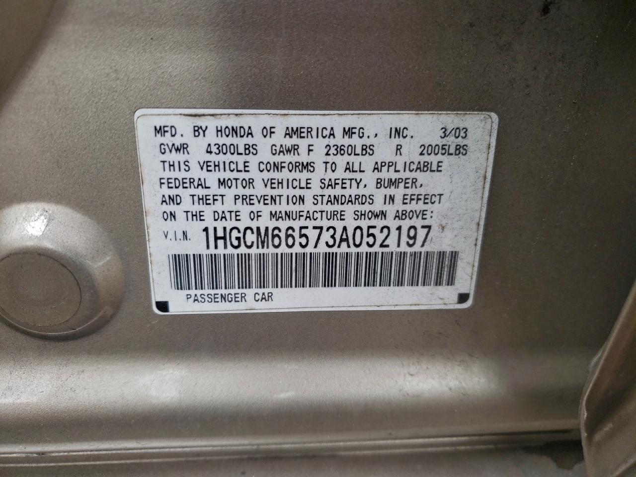 Lot #3317702123 2003 HONDA ACCORD EX