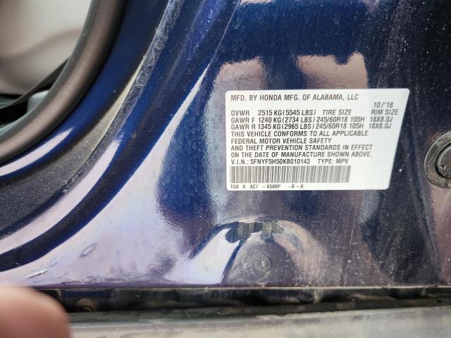 2019 HONDA PILOT EXL #3298153291