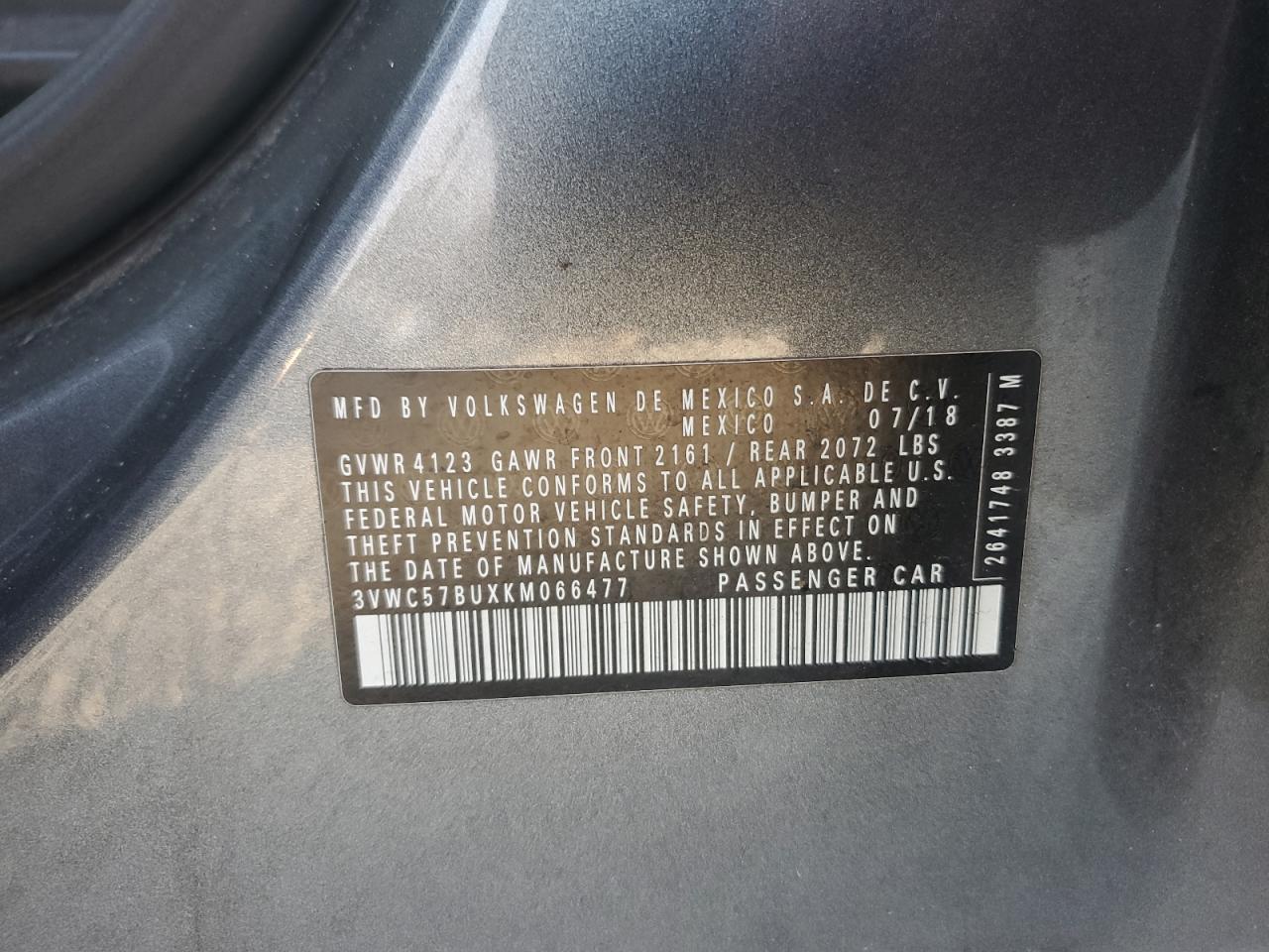 Lot #3303660928 2019 VOLKSWAGEN JETTA S