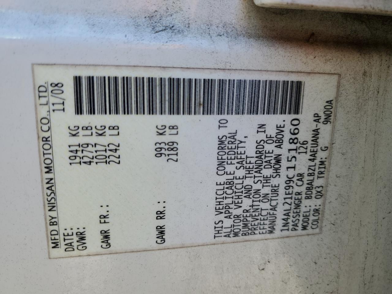 Lot #3302738015 2009 NISSAN ALTIMA 2.5