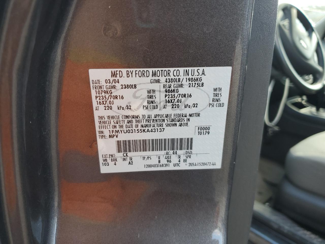 Lot #3297934770 2005 FORD ESCAPE XLT