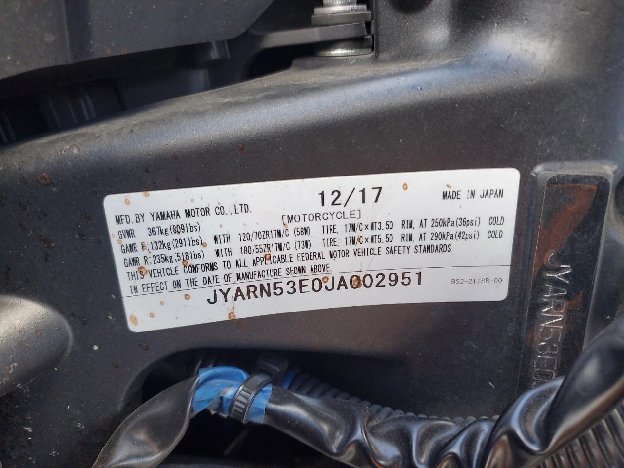 Lot #3302753006 2018 YAMAHA MT09
