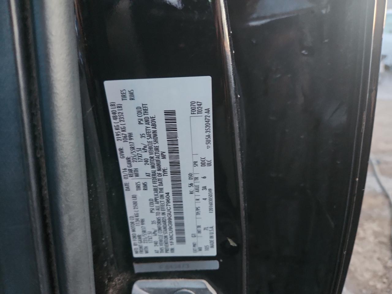 Lot #3291371144 2016 FORD ESCAPE SE