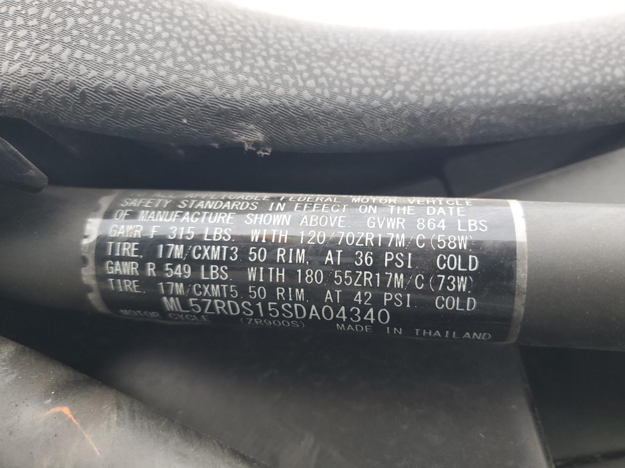 Lot #3315888116 2025 KAWASAKI ZR900 S