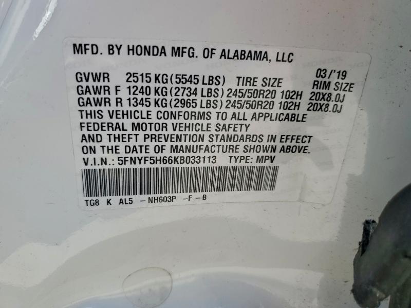 2019 HONDA PILOT TOUR #3304771910