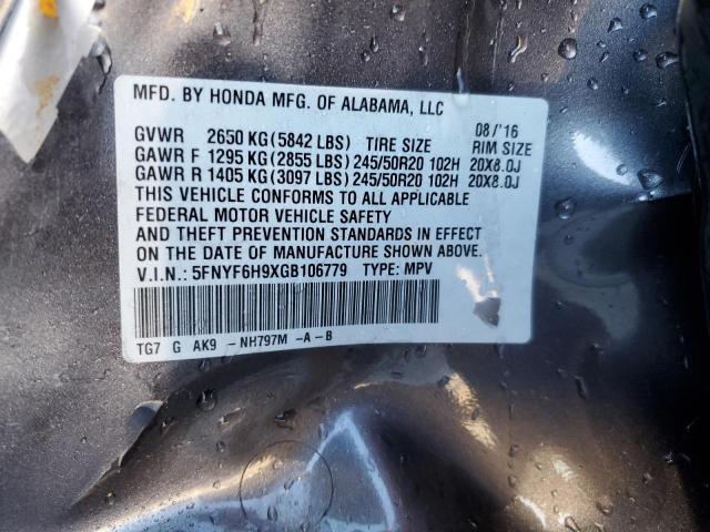 2016 HONDA PILOT TOUR #3297082519