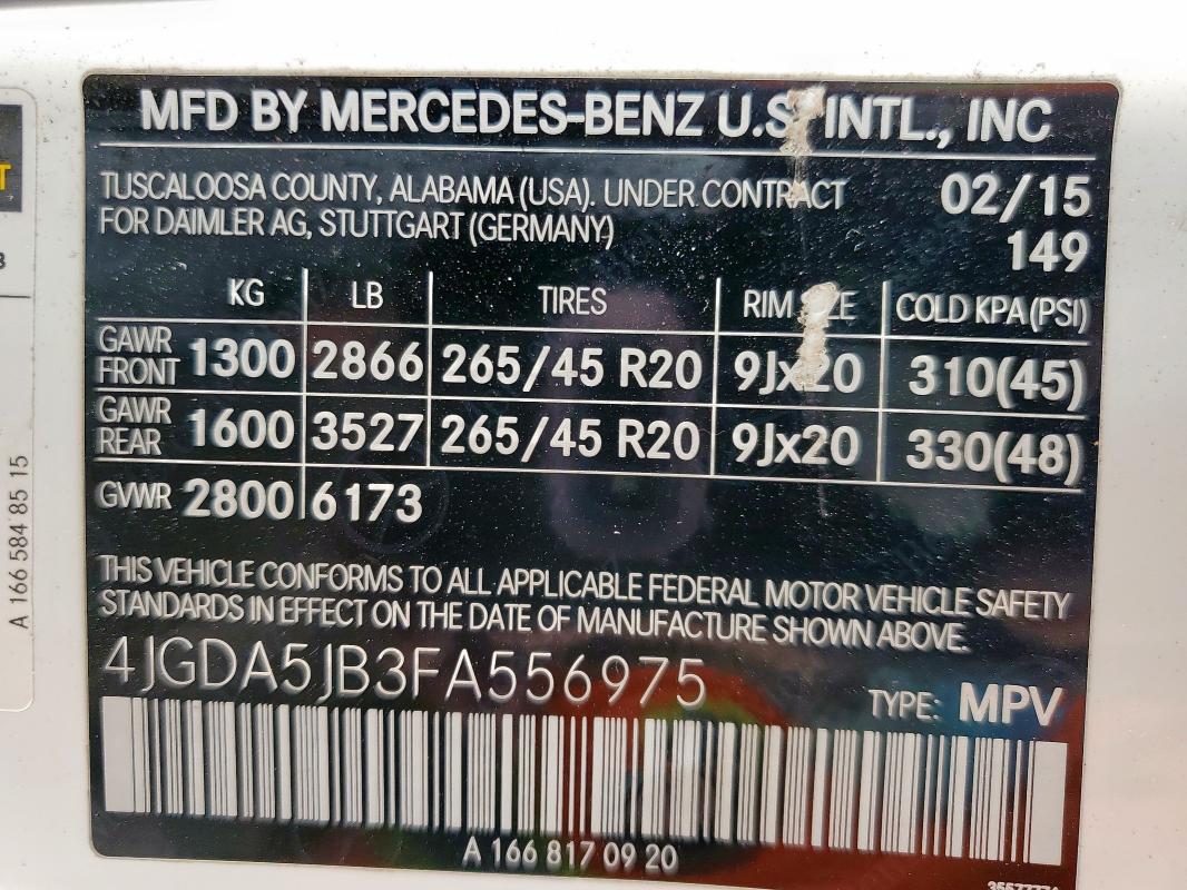 2015 MERCEDES-BENZ ML 350 #3296879832