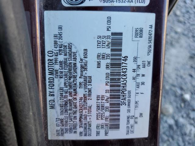 2012 FORD FUSION SE - 3FAHP0HA5CR431746