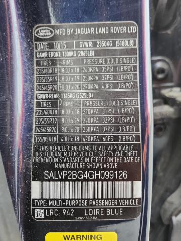 2016 LAND ROVER RANGE ROVE - SALVP2BG4GH099126