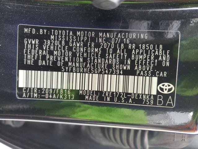 2016 TOYOTA COROLLA L #3297926791