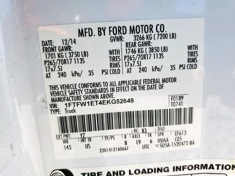 2014 FORD F150 SUPER - 1FTFW1ET4EKG52648