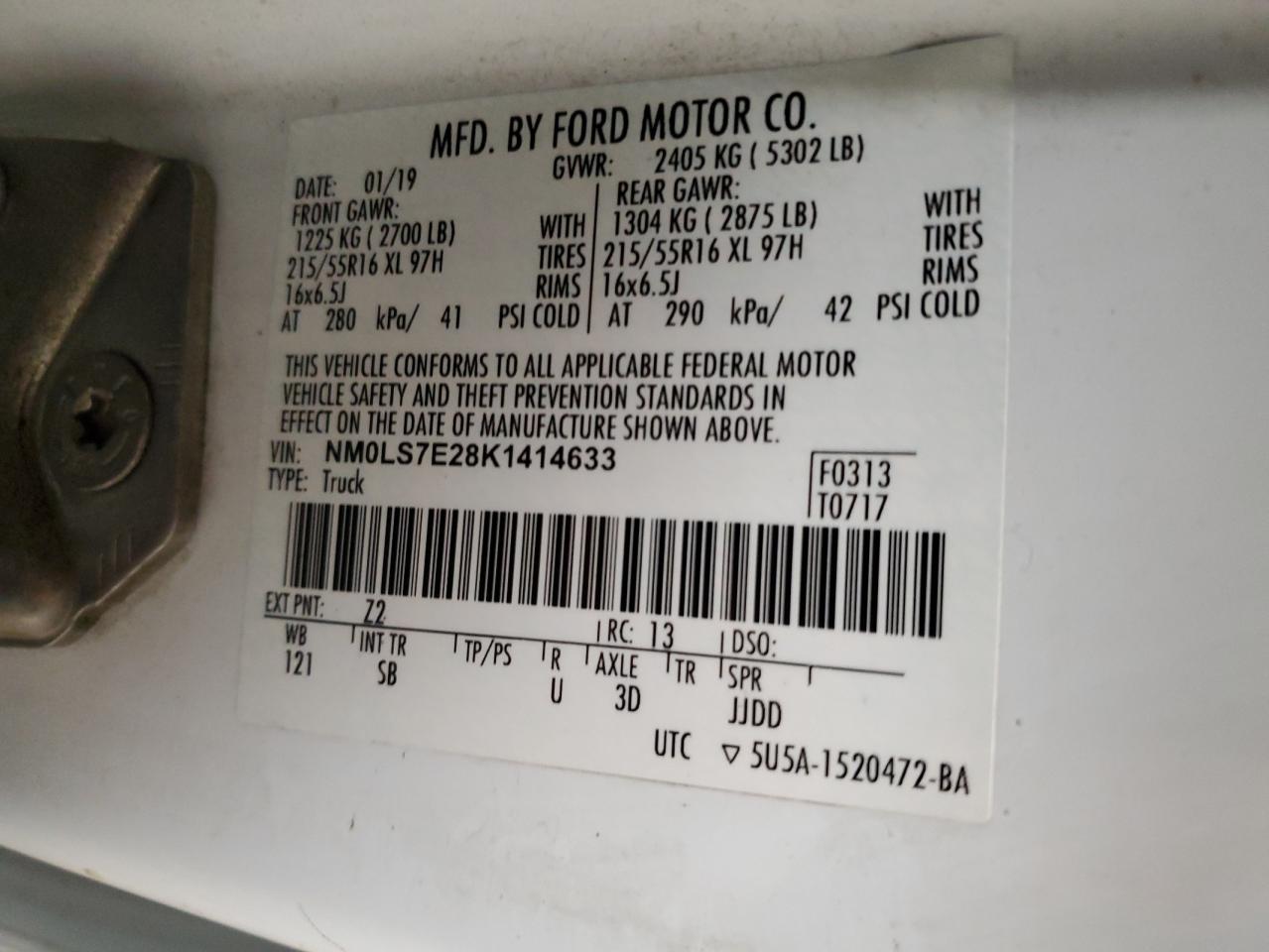 Lot #3311622268 2019 FORD TRANSIT CO