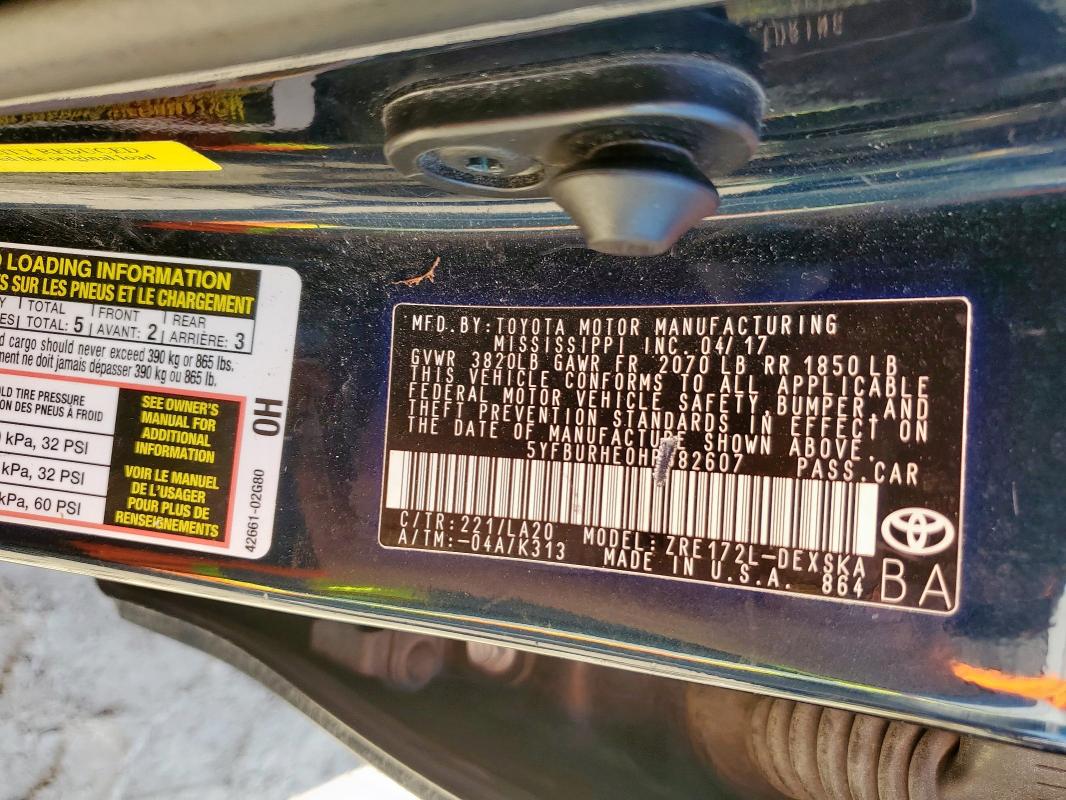 2017 TOYOTA COROLLA L - 5YFBURHE0HP682607