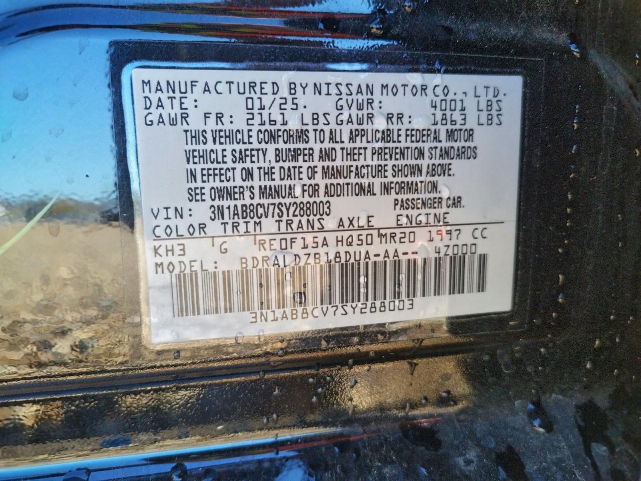 Lot #3304500596 2025 NISSAN SENTRA SV