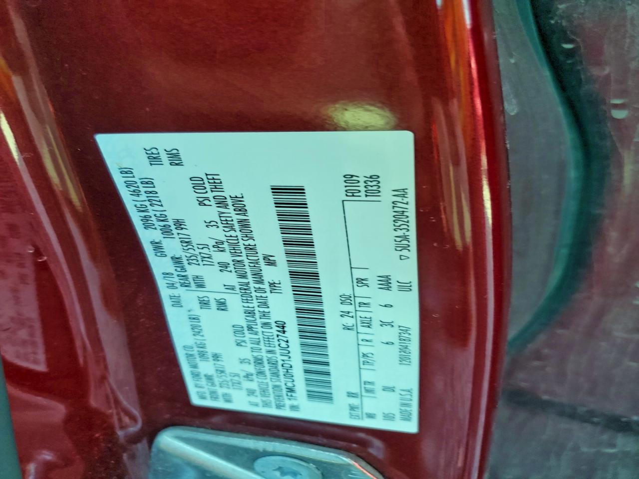 Lot #3315660788 2018 FORD ESCAPE SEL